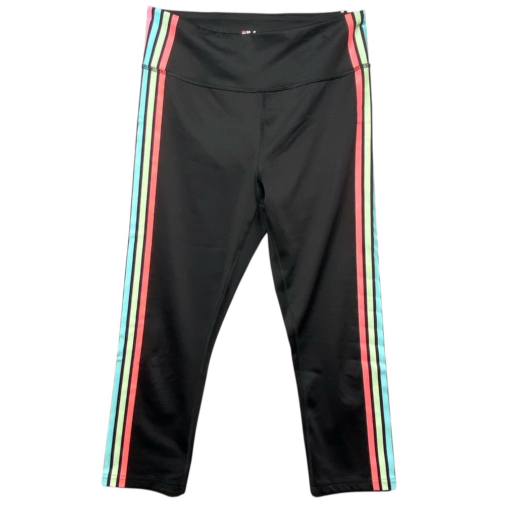 Fila‎ Sport Women Black Athletic Capri Leggings Colorful Side Stripe Size M